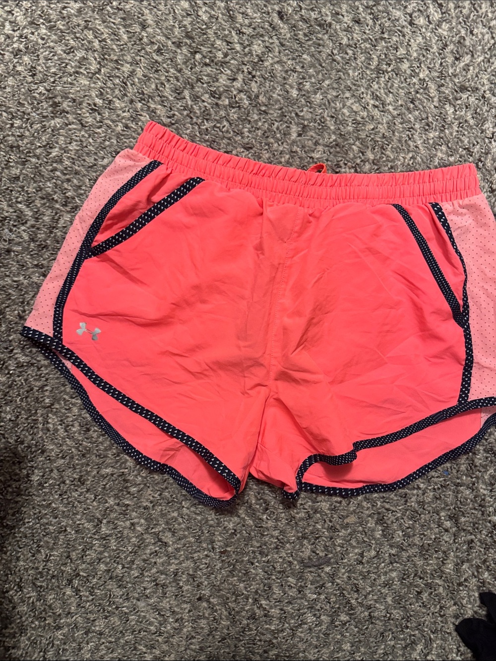 Under Armour Coral Pink Athletic Running Shorts with Navy Trim